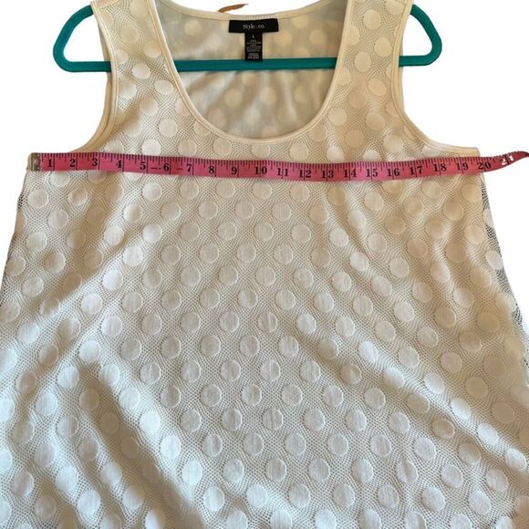 Style & Co Cream Lace Polka Dot Tank Top Layered Chiffon Size L - Picture 9 of 11
